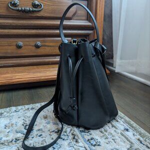 Giorgia Milani Black Leather Bucket Bag Crossbody Made In Italy Boho 90s Style